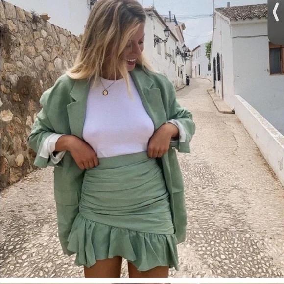 ZARA oversized Linen blend rustic Blazer suit jacket light Mint sage Green sz S - Picture 8 of 16